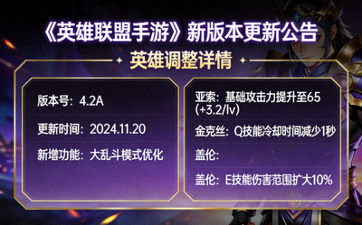 《英雄联盟手游》新版本更新公告与英雄调整详情